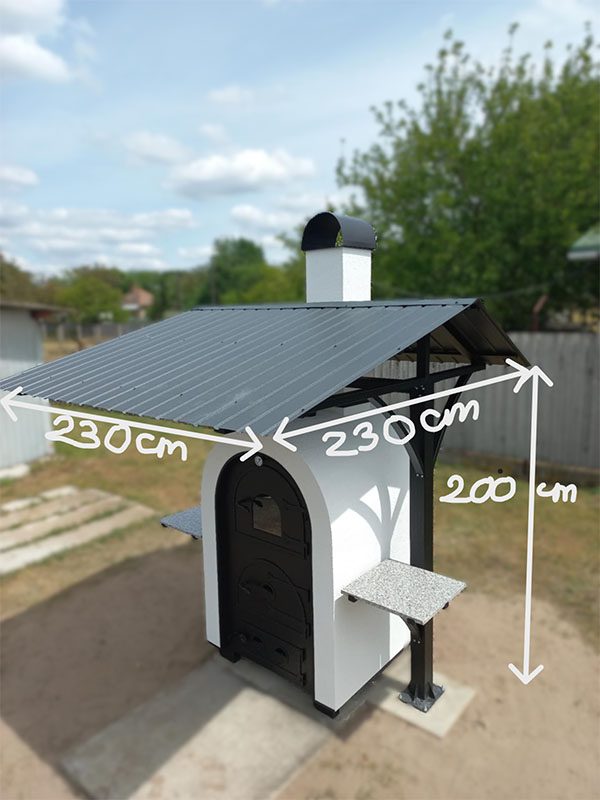 Egyedi kerti filagória és tetőszerkezet mobil kemence védelmére